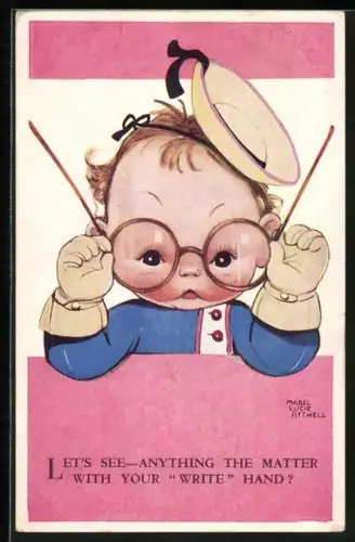 Künstler-AK Mabel Lucie Attwell: Kind mit einer grossen Brille