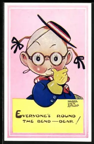 Künstler-AK Mabel Lucie Attwell: Mädchen mit einer Brille