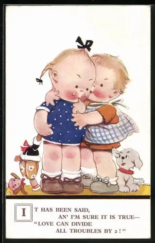 Künstler-AK Mabel Lucie Attwell: Kinderpaar mit kaputter Puppe