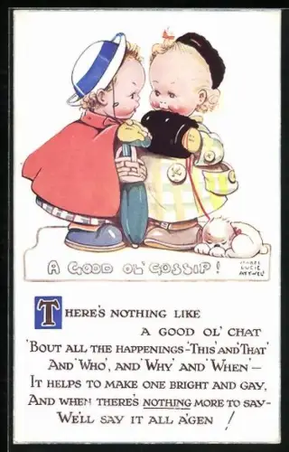 Künstler-AK Mabel Lucie Attwell: Kinderpaar mit einem Hund