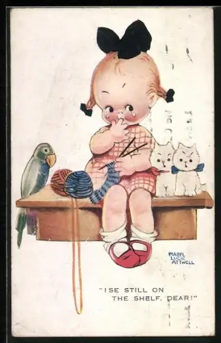 Künstler-AK Mabel Lucie Attwell: Weinendes Mädchen beim Stricken