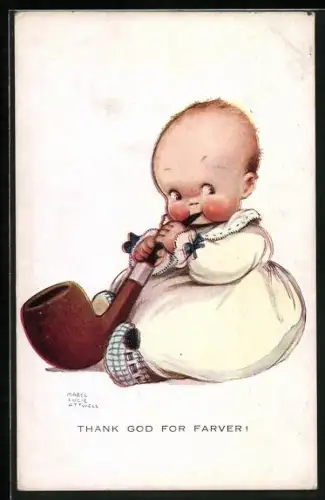 Künstler-AK Mabel Lucie Attwell: Baby mit einer Tabakspfeife