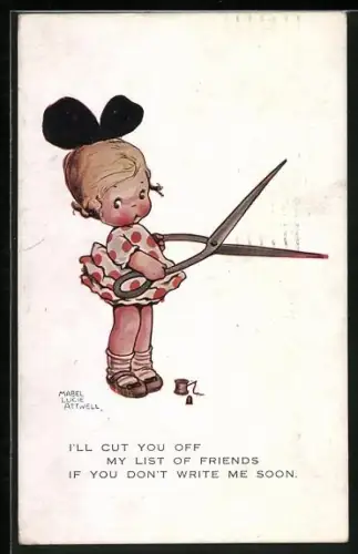 Künstler-AK Mabel Lucie Attwell: Mädchen mit grosser Schere