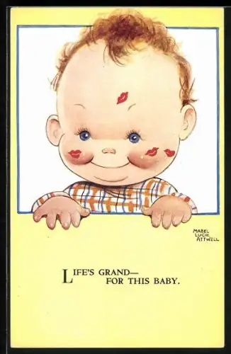 Künstler-AK Mabel Lucie Attwell: Junge mit Kussmündern