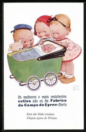 Künstler-AK Mabel Lucie Attwell: Drei Kinder mit einem Baby