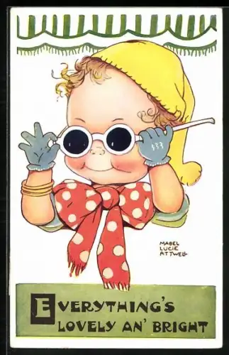 Künstler-AK Mabel Lucie Attwell: Kind mit einer Sonnenbrille