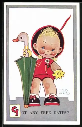 Künstler-AK Mabel Lucie Attwell: Kleines Mädchen mit Schirm