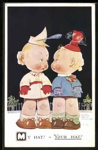 Künstler-AK Mabel Lucie Attwell: Kinderpaar mit Hüten