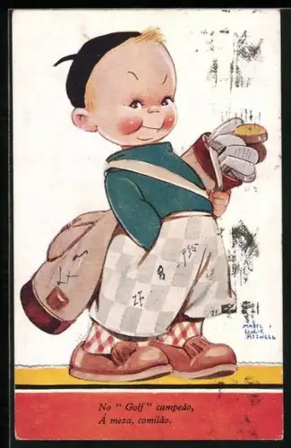 Künstler-AK Mabel Lucie Attwell: Junge mit einem Golfset