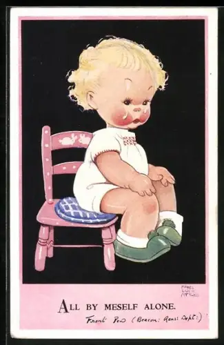 Künstler-AK Mabel Lucie Attwell: Weinendes Kind auf rosa Stuhl