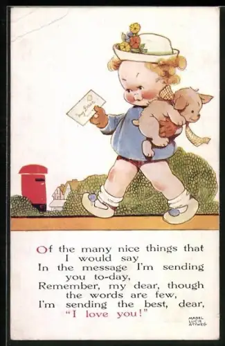 Künstler-AK Mabel Lucie Attwell: Mädchen mit Hund auf dem Weg zum Briefkasten, Of the many nice things that I would...