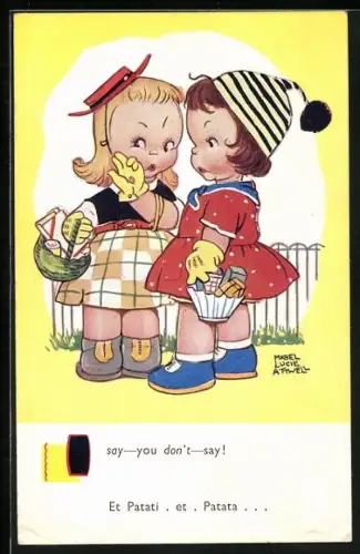 Künstler-AK Mabel Lucie Attwell: Zwei Mädchen beim Tuscheln, Say - you don`t - Say!