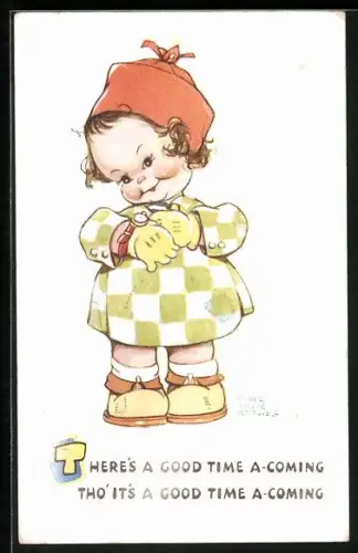 Künstler-AK Mabel Lucie Attwell: Mädchen in kariertem Kleid, There`s a good time a-coming