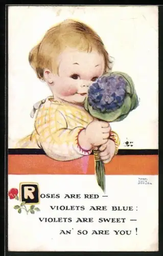 Künstler-AK Mabel Lucie Attwell: Mädchen mit Blumenstrauss, Roses are red - Violets are blue