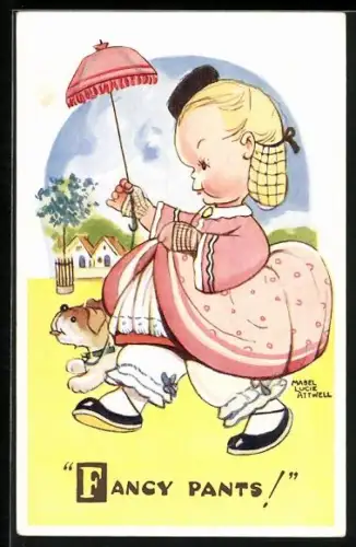 Künstler-AK Mabel Lucie Attwell: Mädchen in schickem Kostüm und Sonnenschirm, Fancy pants!