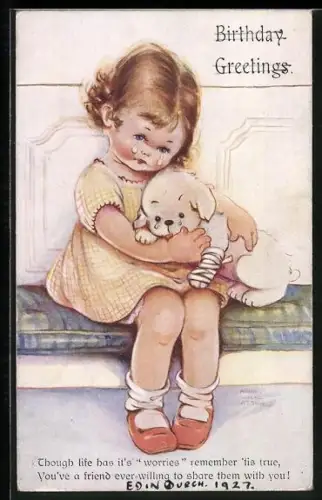 Künstler-AK Mabel Lucie Attwell: Weinendes Mädchen mit weinendem Hund, Though life has its `worries`