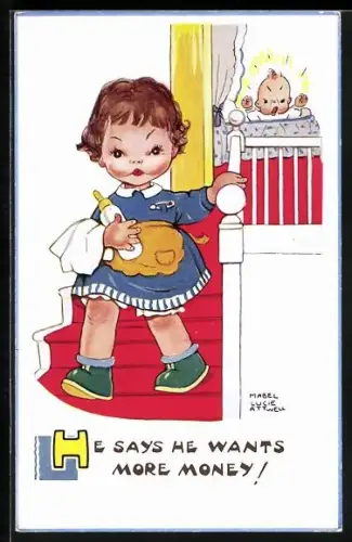 Künstler-AK M.L. Attwell: Ansicht eines Mädchen und einem schreienden Baby