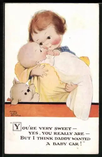 Künstler-AK Mabel Lucie Attwell: Mädchen mit Säugling, You`re very sweet