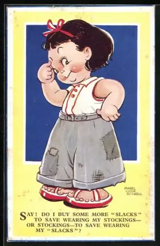 Künstler-AK Mabel Lucie Attwell: Mädchen in weiter Hose