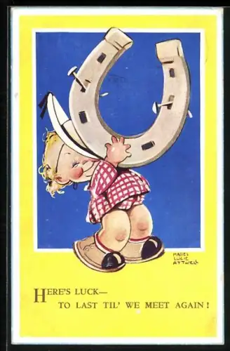 Künstler-AK Mabel Lucie Attwell: Mädchen mit grossem Hufeisen