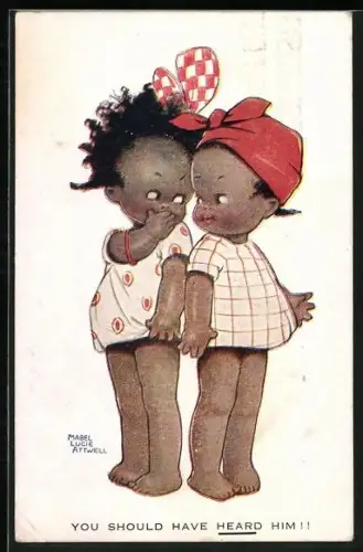Künstler-AK Mabel Lucie Attwell: Zwei schüchterne afrikanische Kinder