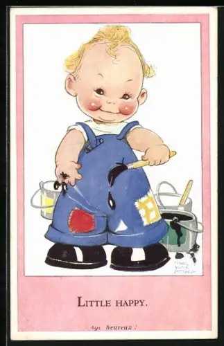 Künstler-AK Mabel Lucie Attwell: Kind mit Farbeimer und Pinsel, On a tant de plaisir a faire ce qui est defendu!...