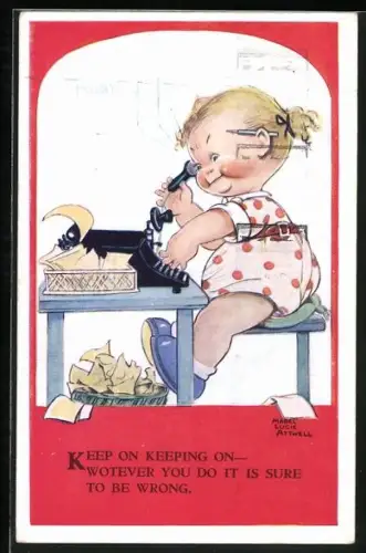 Künstler-AK Mabel Lucie Attwell: Keep on keeping on..., Mädchen am Telefon
