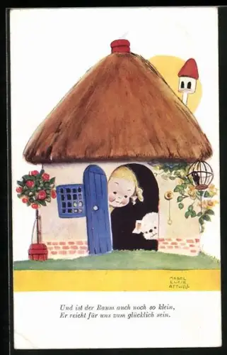 Künstler-AK Mabel Lucie Attwell: Mädchen mit Hund im Haus