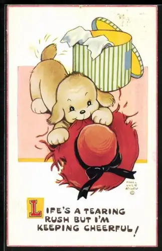 Künstler-AK Mabel Lucie Attwell: Hund zerbeisst einen Hut