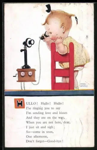 Künstler-AK Mabel Lucie Attwell: Kleines Mädchen am Telefon