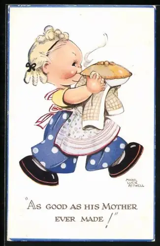 Künstler-AK Mabel Lucie Attwell: Frau mit einem Kuchen