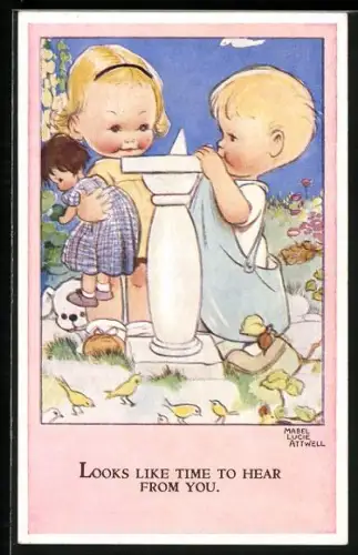 Künstler-AK Mabel Lucie Attwell: Kinderpaar mit einer Puppe