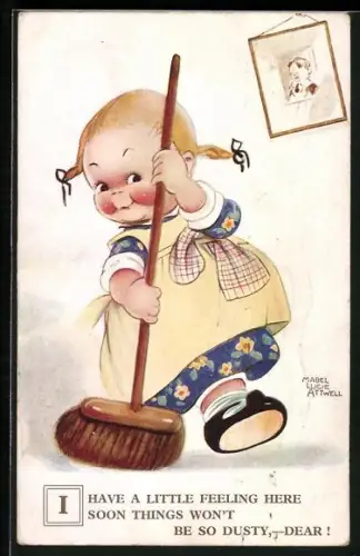 Künstler-AK Mabel Lucie Attwell: Mädchen mit einem Besen