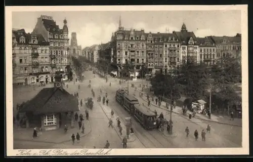 AK Köln-Neustadt, Platz der Republik mit vorbei fahrender Strassenbahn