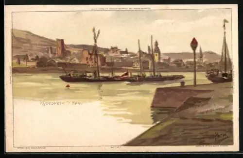 Künstler-AK Carl Biese: Rüdesheim / Rhein, Uferpartie