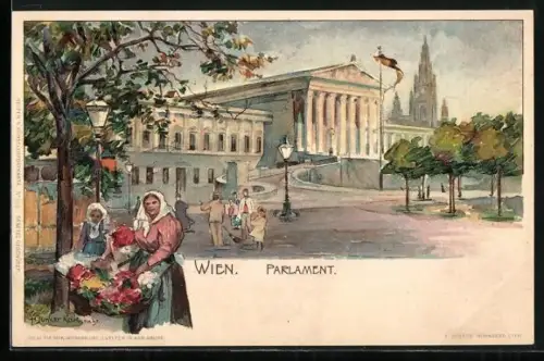 Künstler-AK H. Junker: Wien, Blick zum Parlament