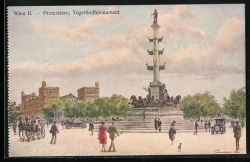 Künstler-AK Wien, Praterstern mit Tegetthoffmonument