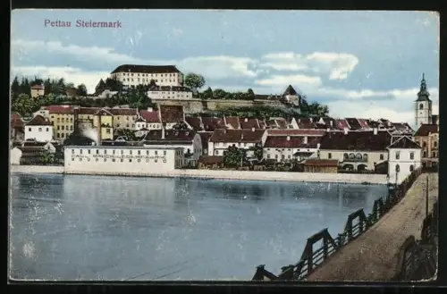 AK Pettau, Flussansicht mit Lederfabrik Paul Pirich