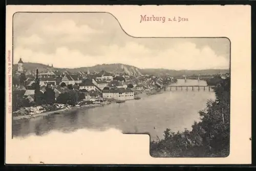 AK Marburg a. d. Drau, Panorama mit Brücken