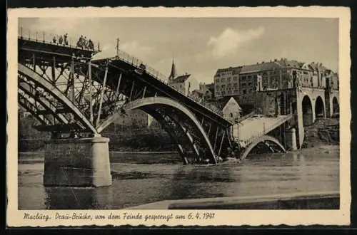 AK Maribor / Marburg, gesprengte Drau-Brücke