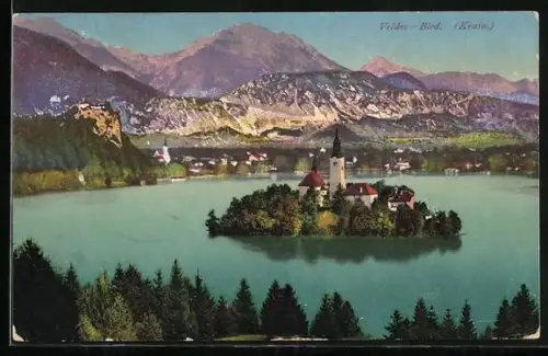 AK Bled / Veldes, Gesamtansicht aus der Vogelschau