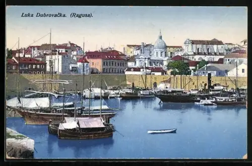 AK Luka Dubrovacka, Ortsansicht mit Blick in den Hafen
