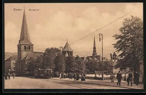 AK Essen, Burgplatz, Strassenbahn