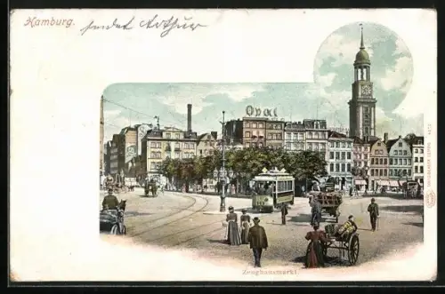 AK Hamburg-Neustadt, Strassenbhan am Zeughausmarkt, Strassenbahn