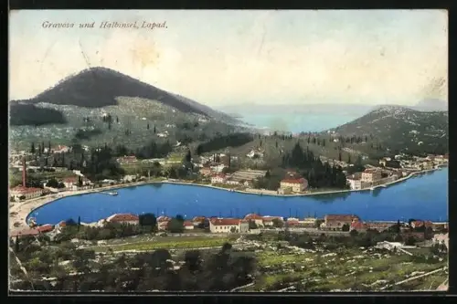 AK Gravosa, Ortsansicht mit der Halbinsel Lapad aus der Vogelschau