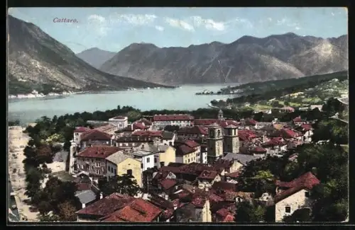 AK Cattaro, Ortsansicht, Bergpanorama