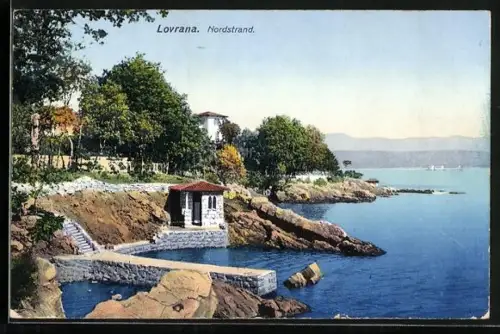 AK Lovrana, Nordstrand mit Badeanstalt