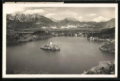 AK Bled, Seeblick mit Bergpanorama