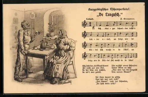 AK Lied De Lusgusch, altes Paar an einem Tisch