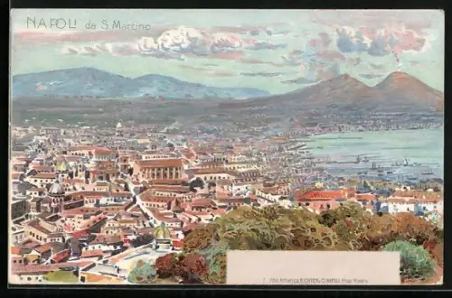 AK Napoli, S. Martino, Ortspanorama mit Gebirge